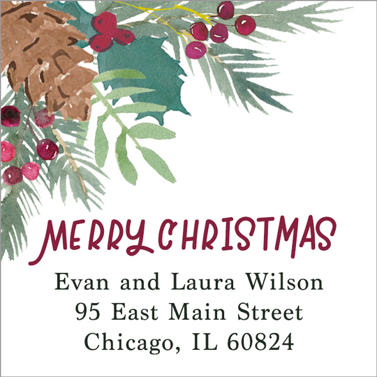 Teal Pine Cone Spray Square Address Labels